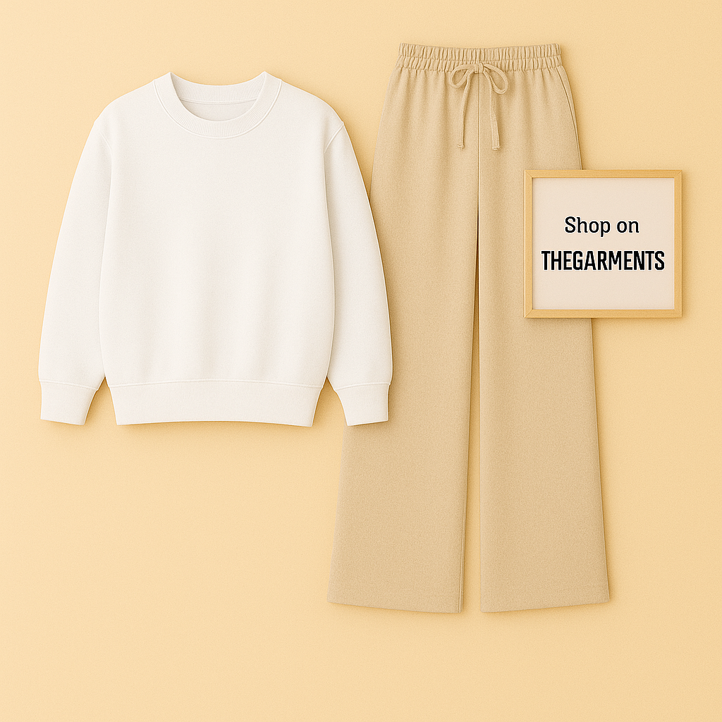 WHITE SWEATSHIRT WITH BEIGE FLAPPER