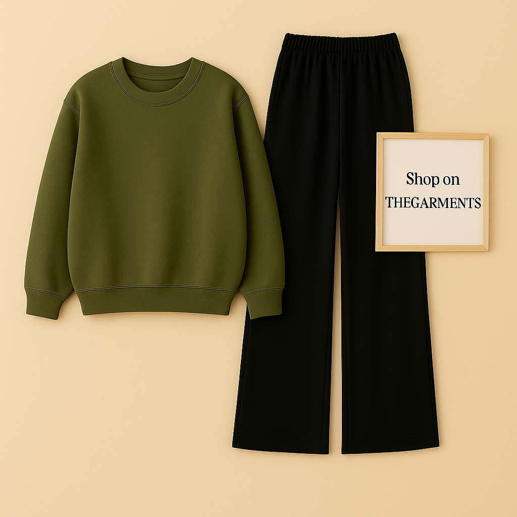 OLIVE GREEN SWEATSHIRT WITH BLACK FLAPPER