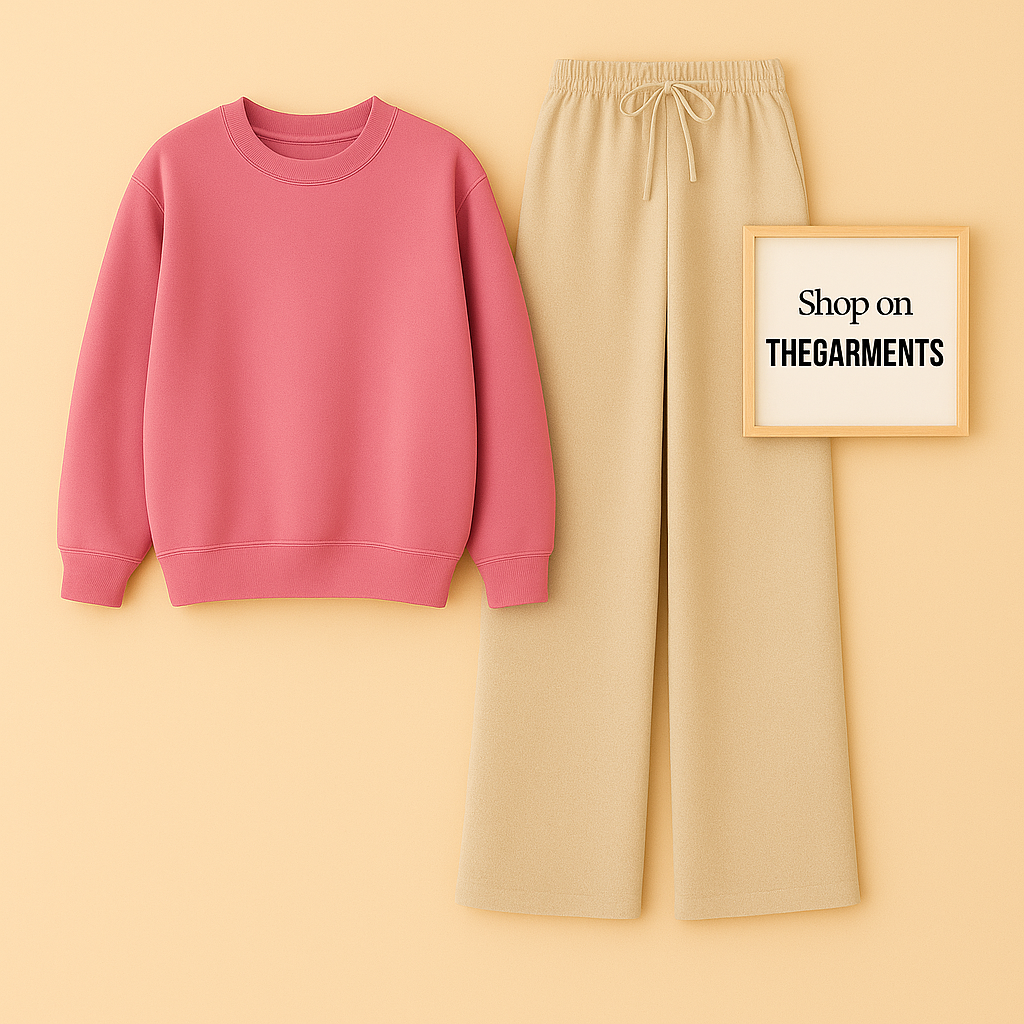 PINK SWEATSHIRT WITH BEIGE FLAPPER