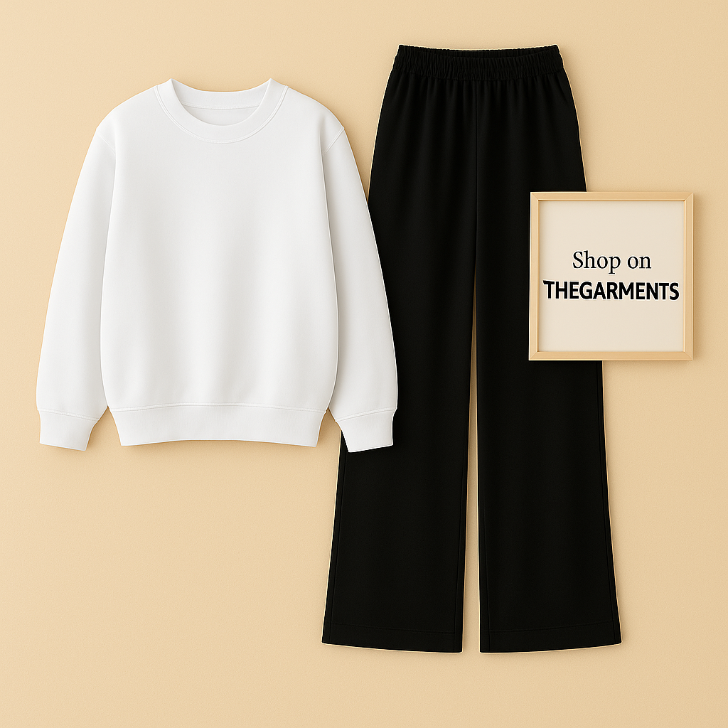 WHITE SWEATSHIRT WITH BLACK FLAPPER