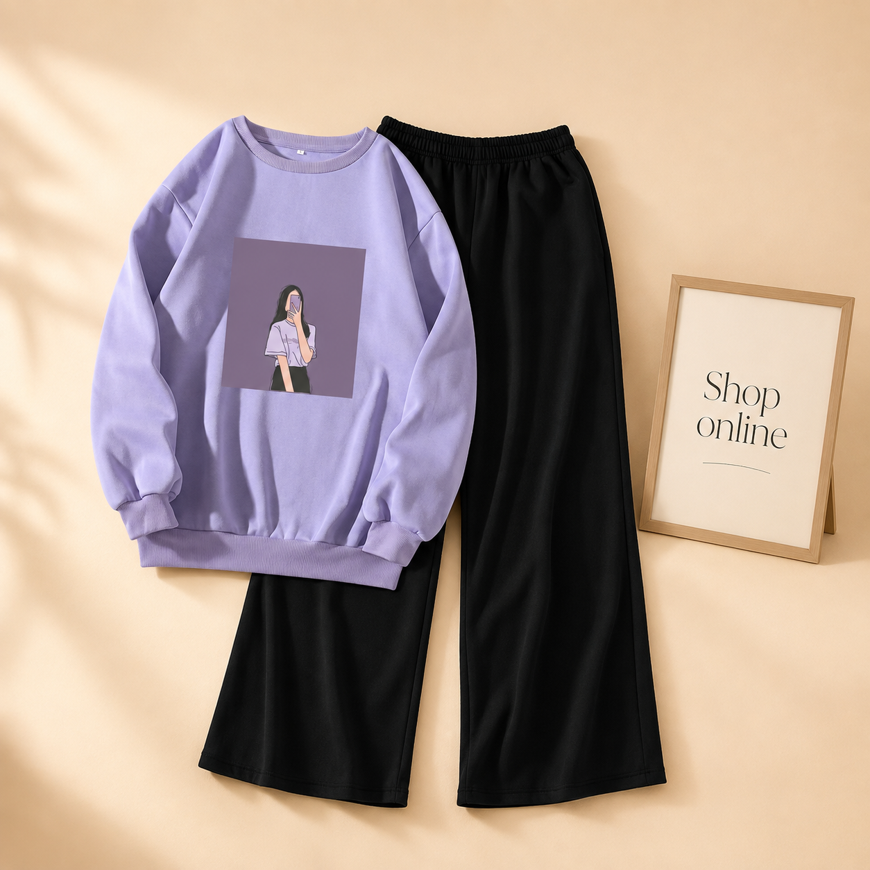 LILAC BACKGROUND GIRL LILAC SWEATSHIRT WITH FLAPPER