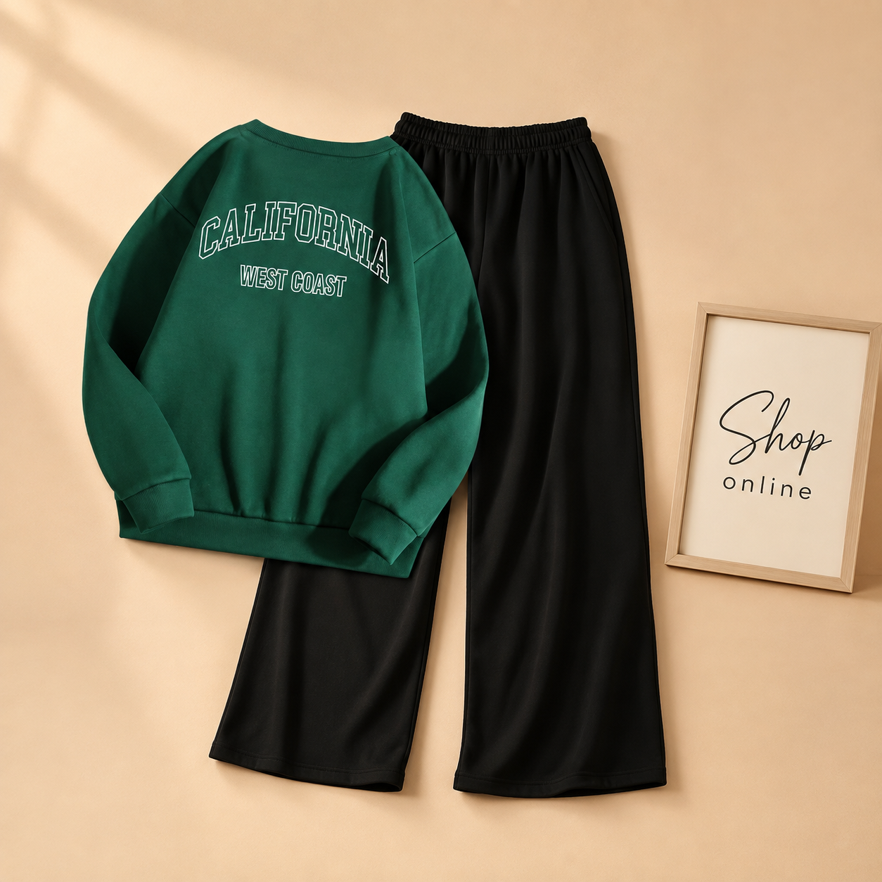 CALIFORNIA BOTTLE GREEN SWEATSHIRT WITH FLAPPER