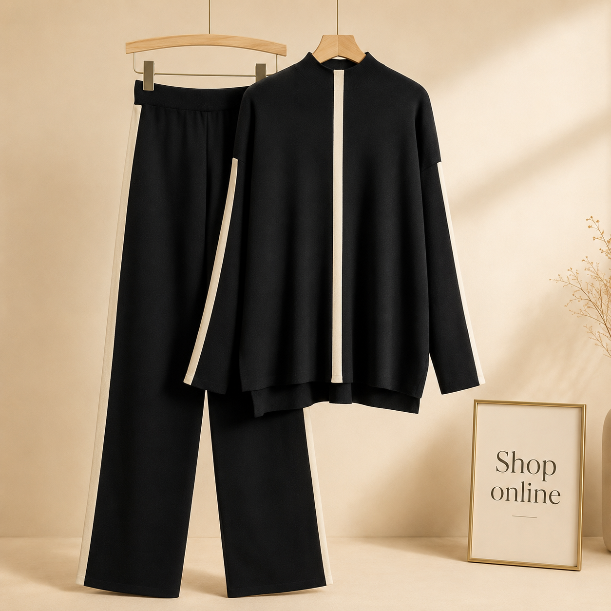BLACK VERTICAL LINING TRACKSUIT