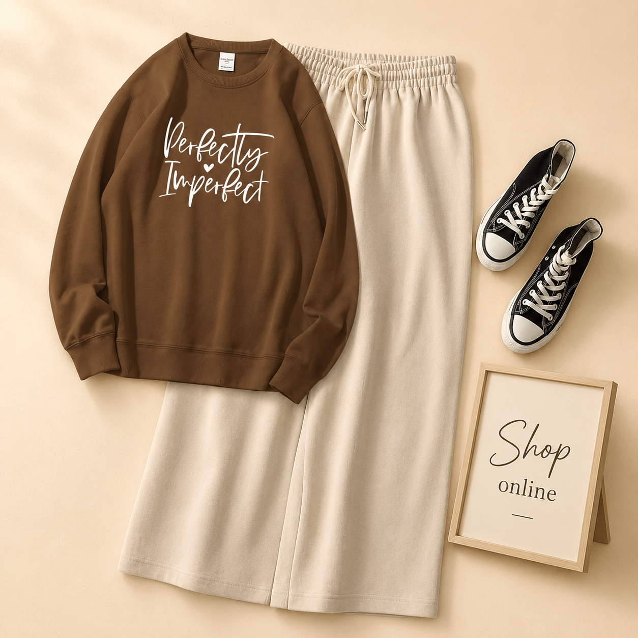 PERFECTLY IMPERFECT BROWN SWEATSHIRT WITH BEIGE FLAPPER