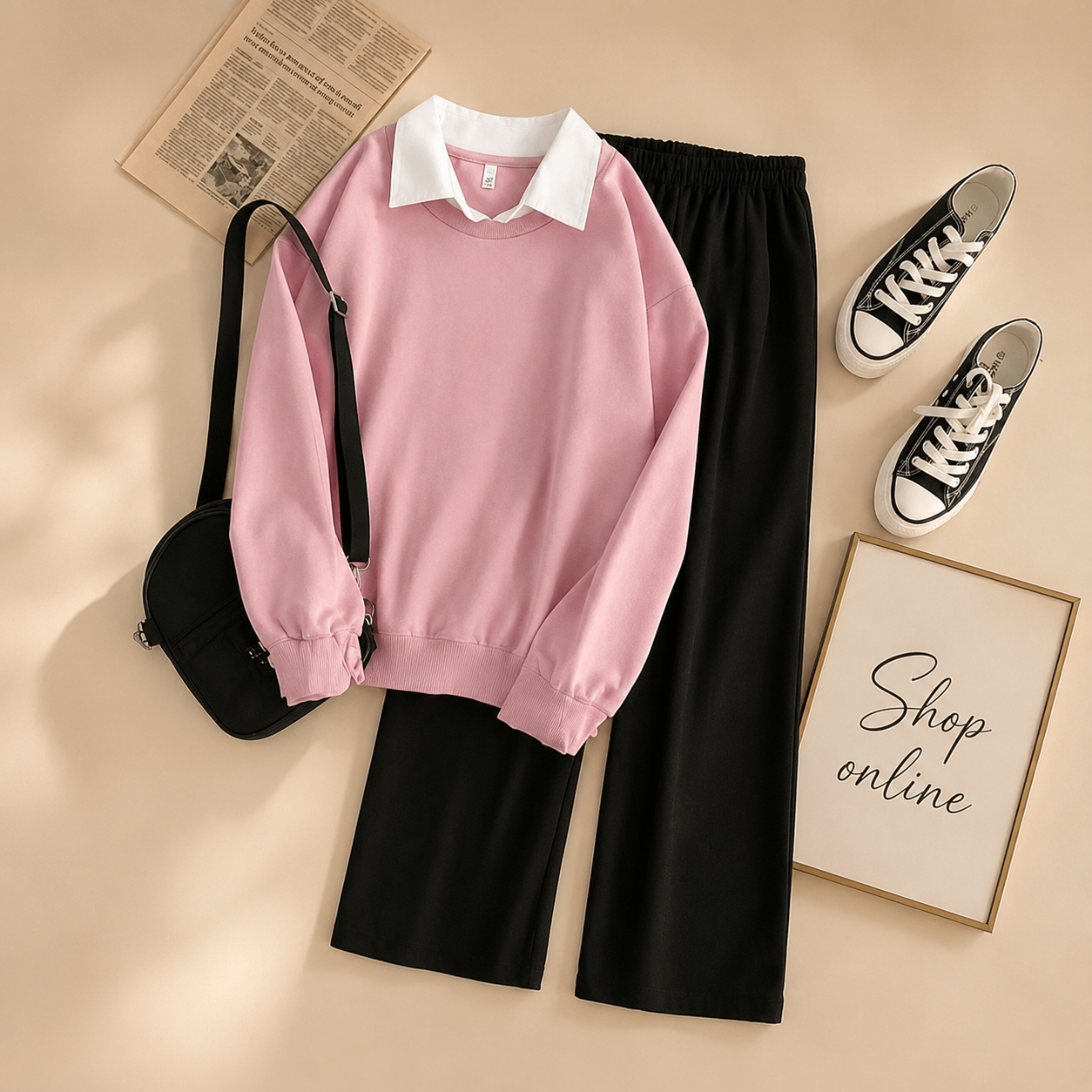 PINK COLLAR SWEATSHIRT WITH FLAPPER TROUSER