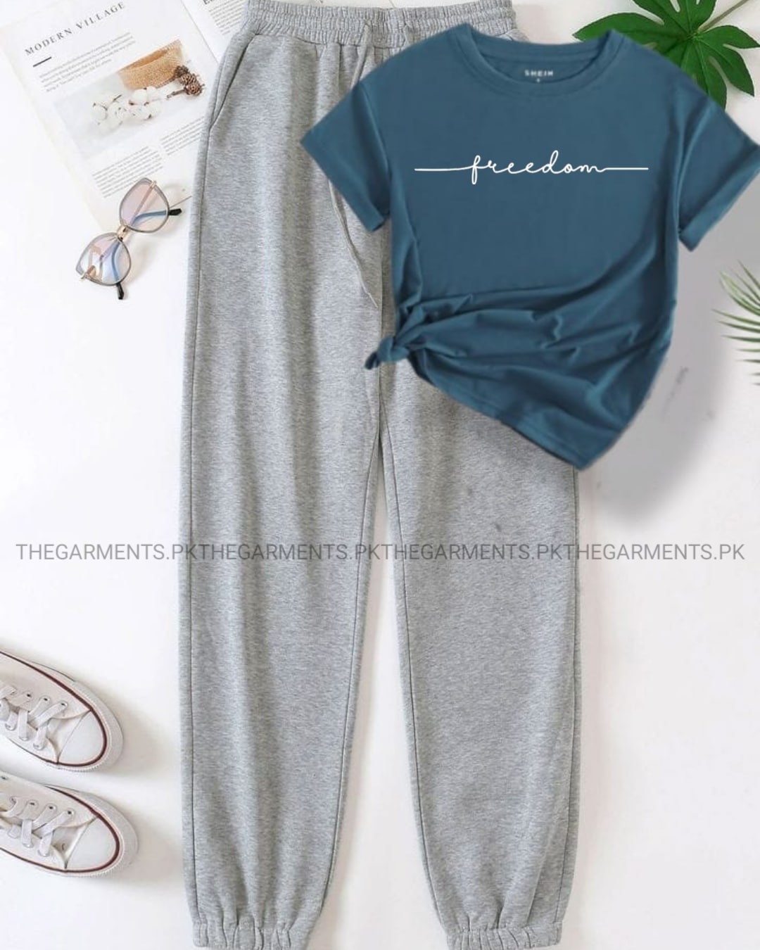 FREEDOM PETROLEUM BLUE TSHIRT WITH GREY TROUSER