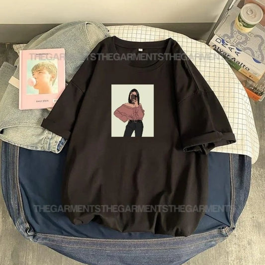 DARK BROWN T-SHIRT ( OFF SHOULDER GIRL)