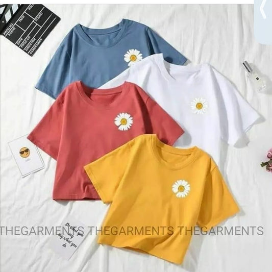 CROP CUT SUNFLOWER POCKET T-SHIRT