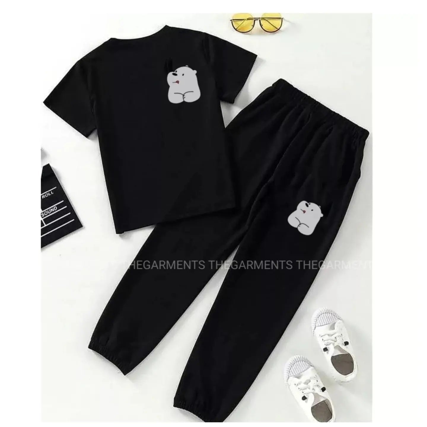 BLACK TSHIRT ICE BEAR POCKET WITH BLACK TROUSER ICE BEAR POCKET