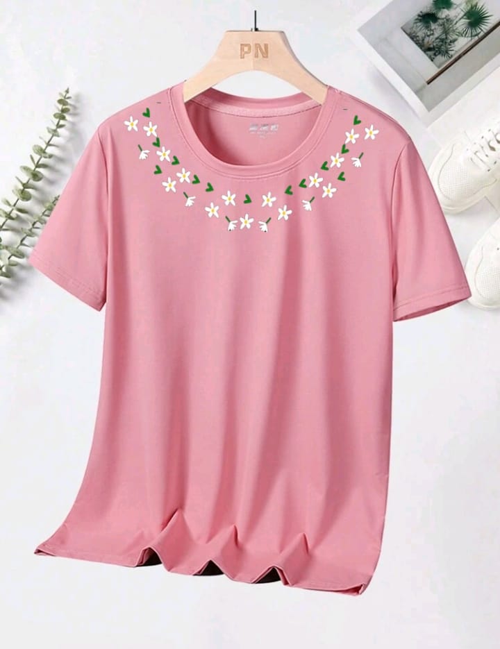 PINK TSHIRT ( FLOWER NECK)