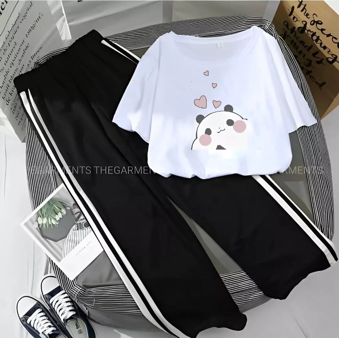 MITHI PANDA WHITE T-SHIRT WITH THREE STRIPE TROUSER