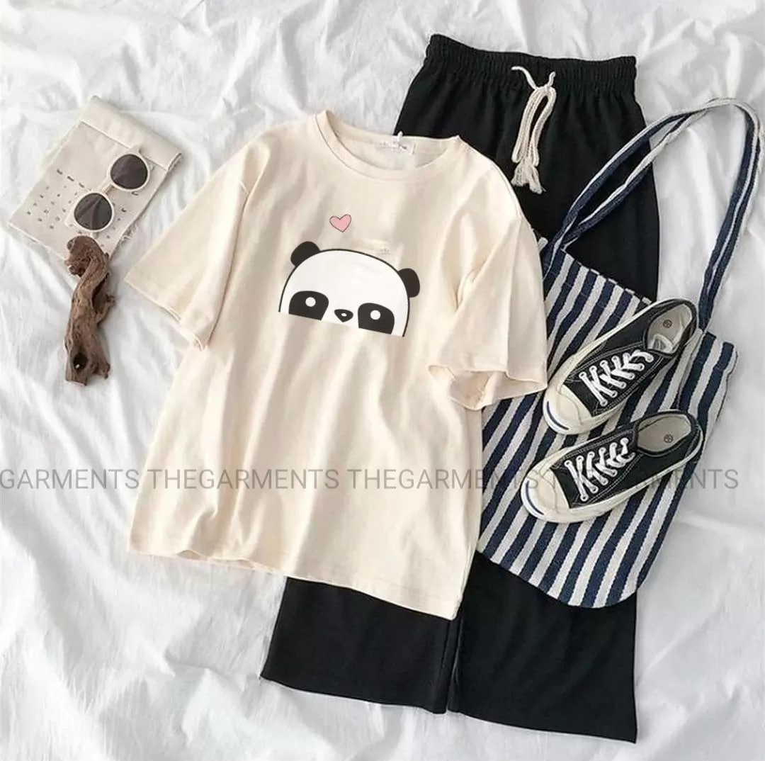 HALF PANDA LIGHT CREAM T-SHIRT WITH FLAPPER