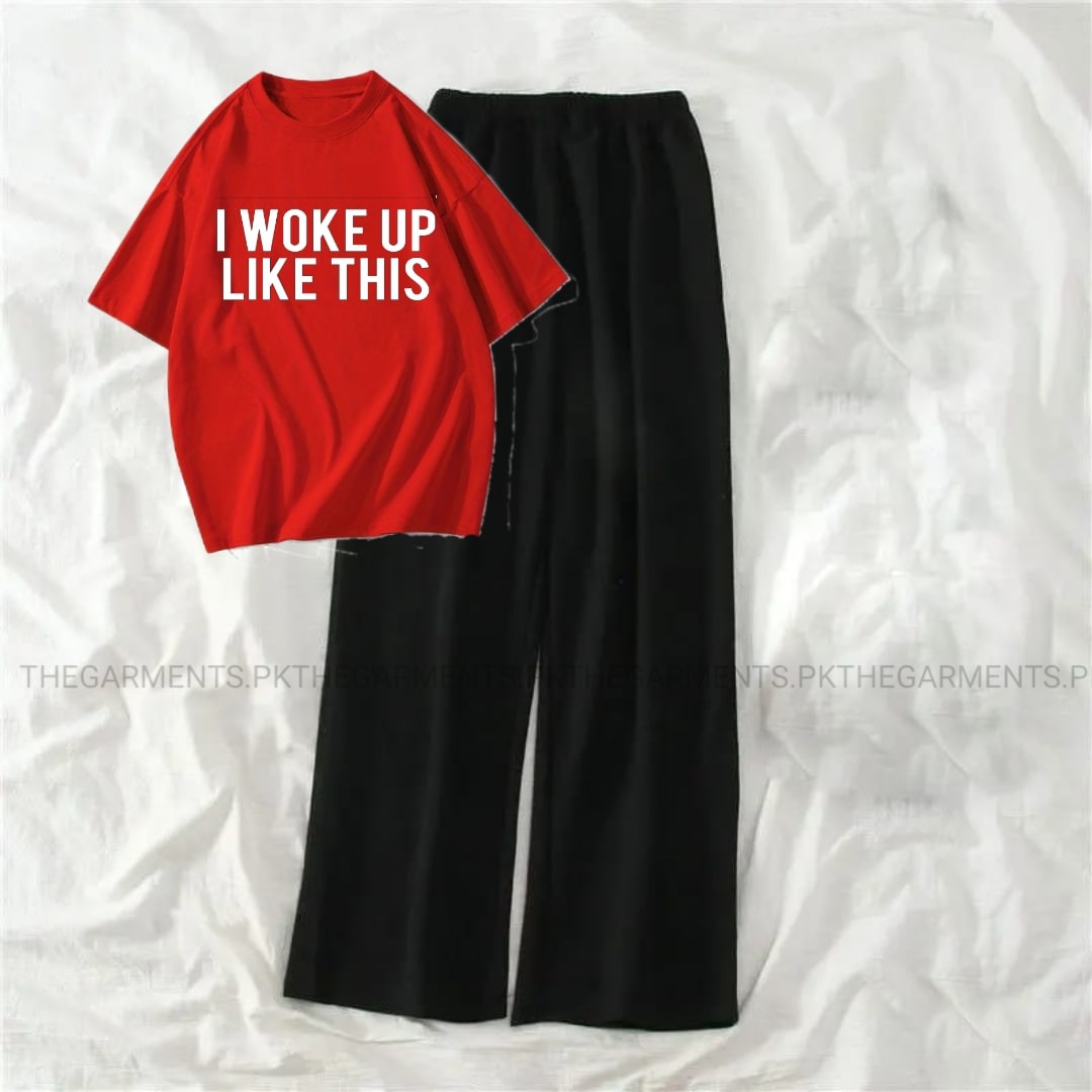 I WOKE UP LIKE THIS RED TSHIRT WITH BLACK FLAPPER