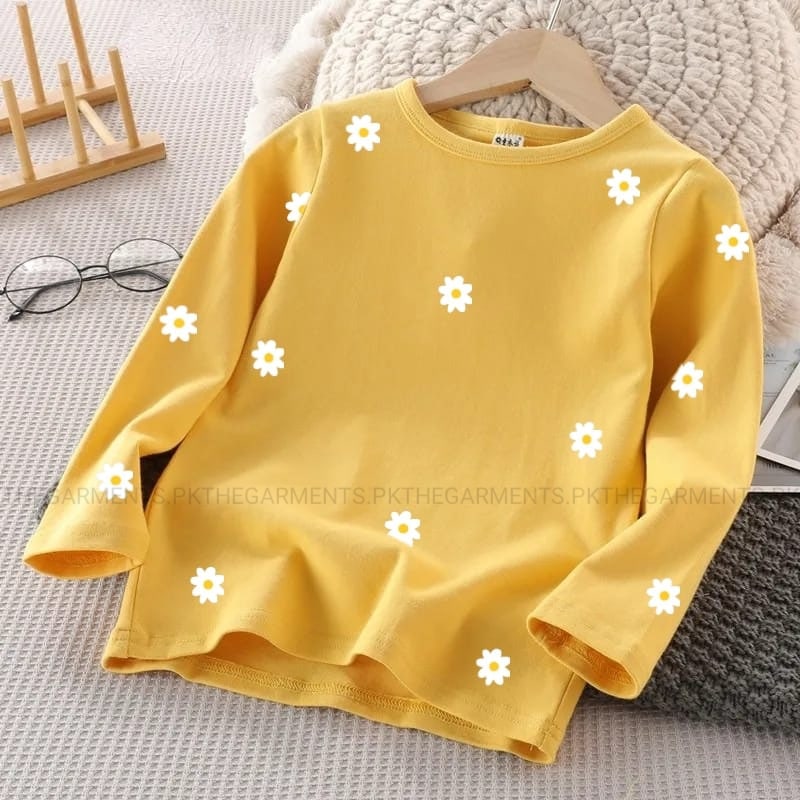 MUSTARD FULL SLEEVES T-SHIRT ( SUNFLOWER ALL OVER)