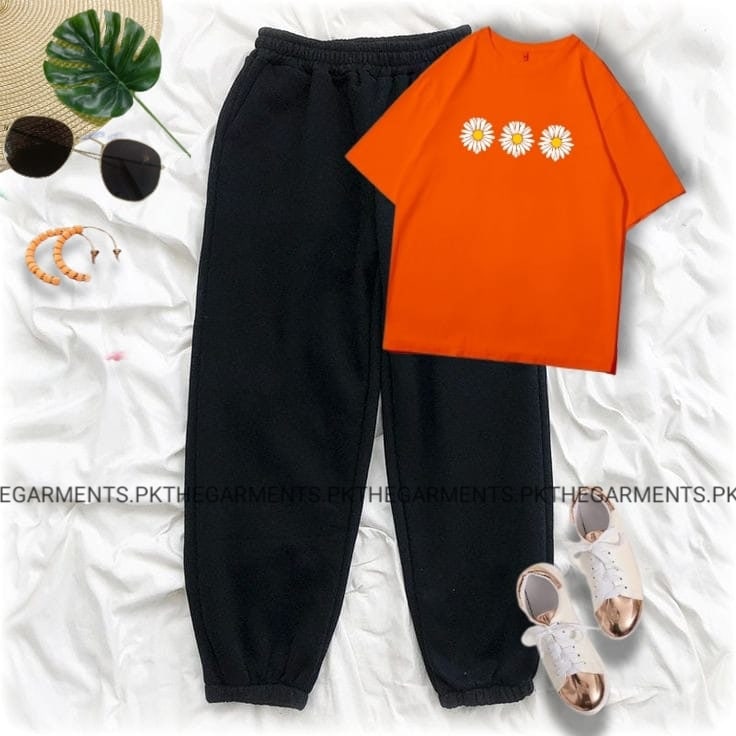 3 SUNFLOWERS RED TSHIRT WITH BLACK TROUSER