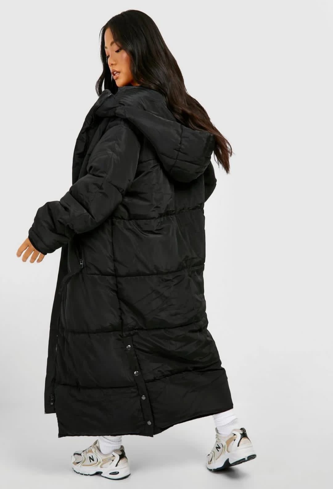 BLACK HOOD LONG LINE PUFFER JACKET