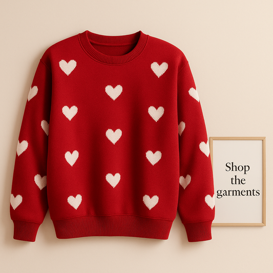 FILLED HEARTS ALL OVER RED SWEATSHIRT