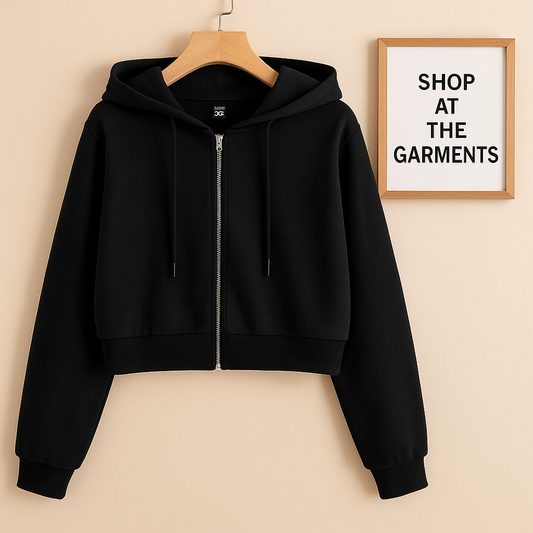 BLACK CROP ZIPPER HOODIE