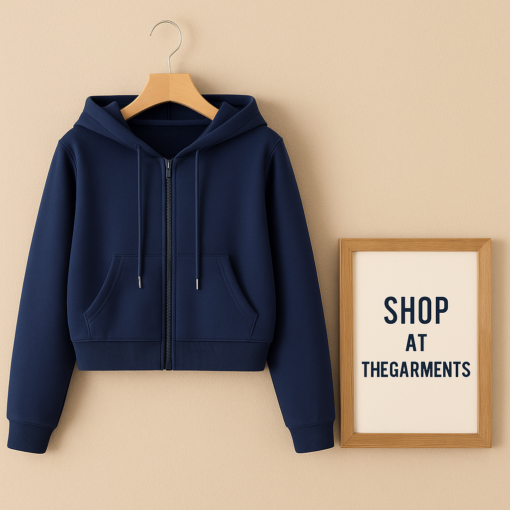 NAVY BLUE CROP ZIPPER HOODIE