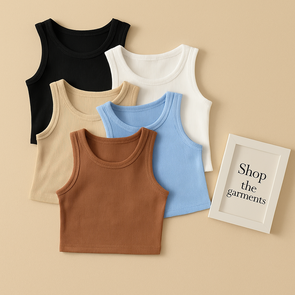 PACK OF 5 RIB KNIT TANK TOP( black,white ,skin, sky blue, brown)