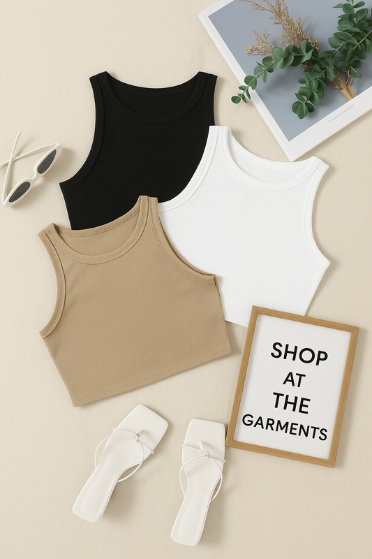 PACK OF 3 RIB KNIT TANK TOP( black,white ,skin)