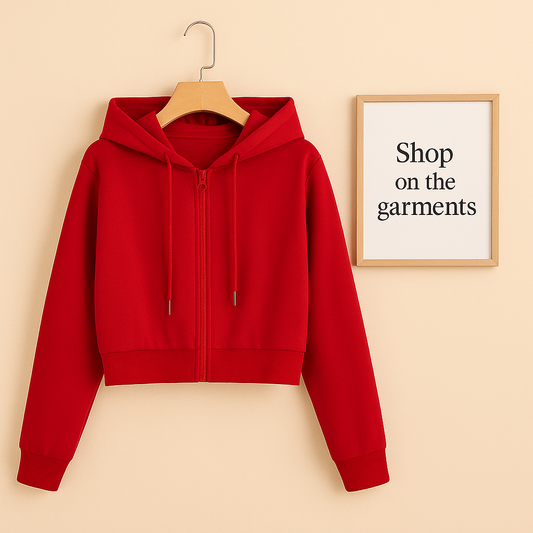 RED CROP ZIPPER HOODIE