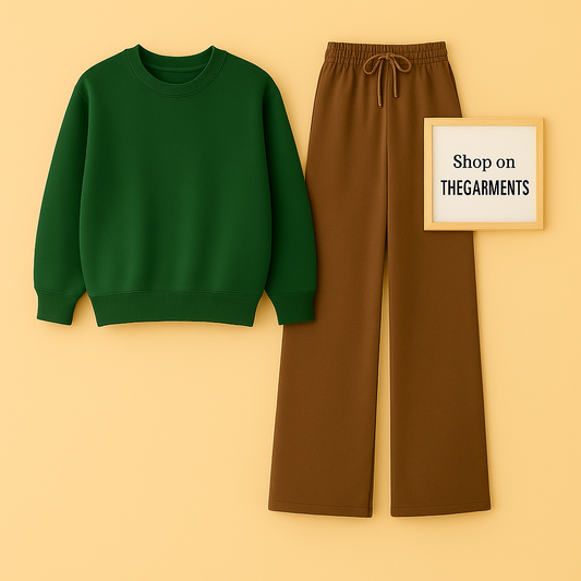 BOTTLE GREEN SWEATSHIRT WITH BROWN FLAPPER