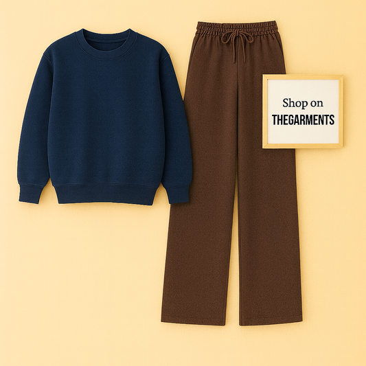 NAVY BLUE SWEATSHIRT WITH BROWN FLAPPER