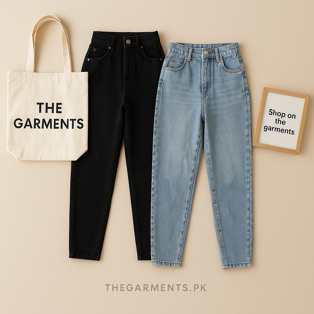 PACK OF 2 MOM JEANS ( BLACK AND ICE BLUE)