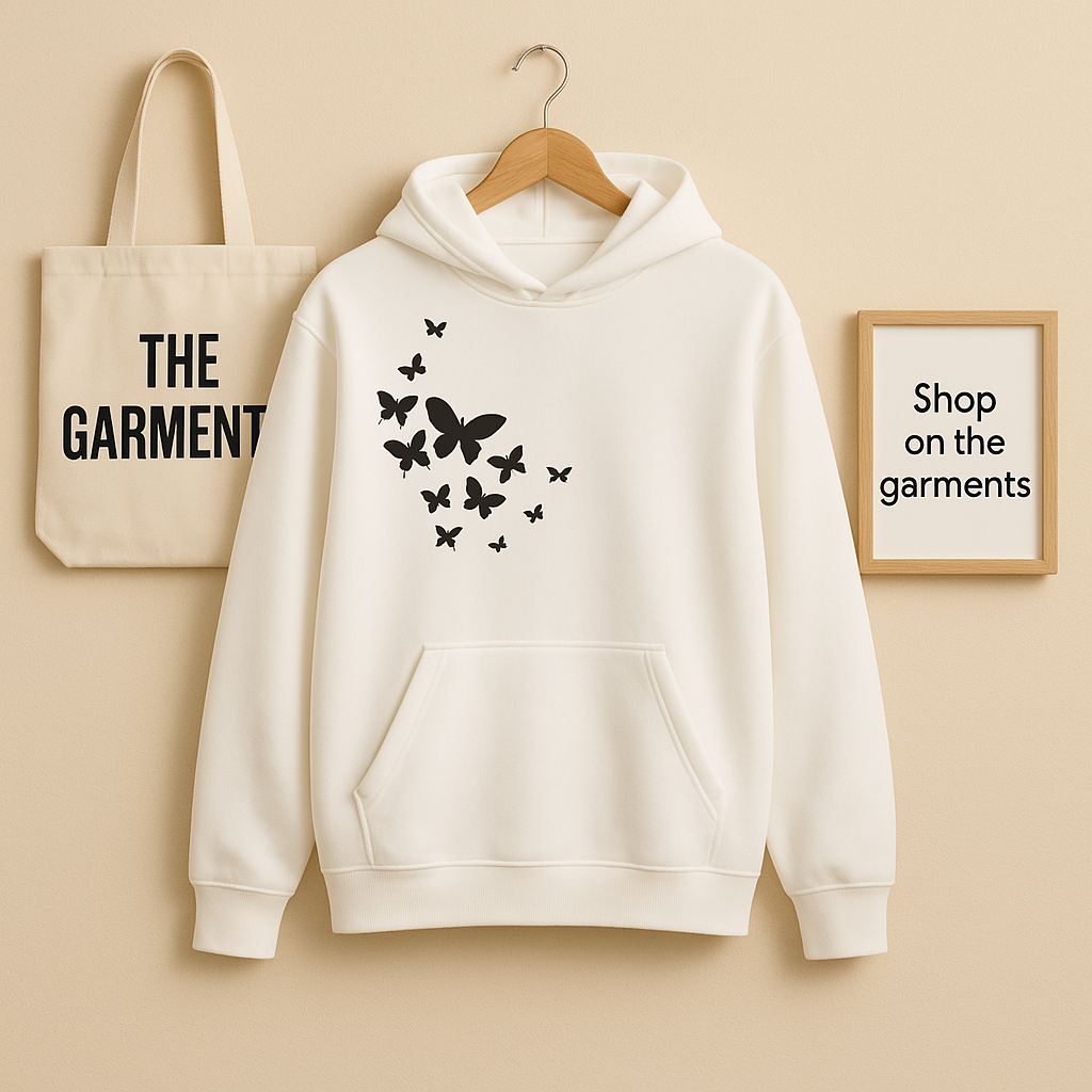 SHOULDER BUTTERFLY WHITE HOODIE