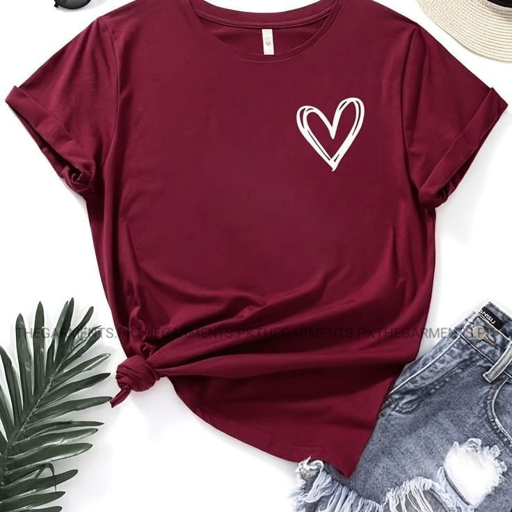 MAROON T-SHIRT ( SHREDDED HEART POCKET)