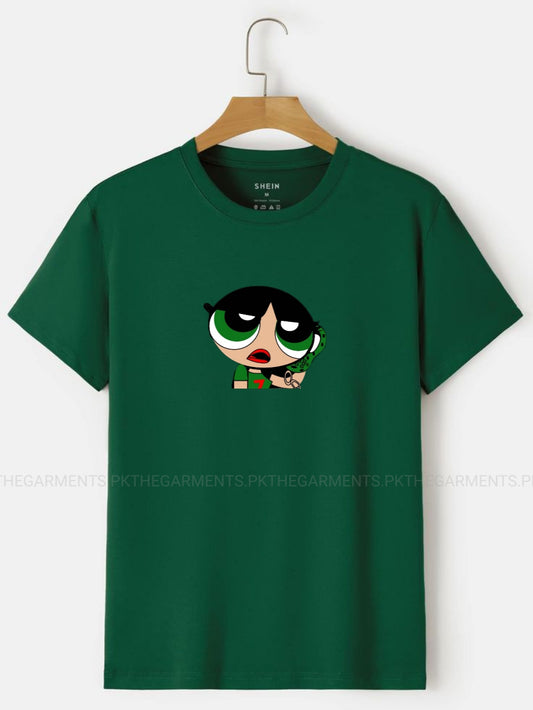 BOTTLE GREEN TSHIRT ( GREEN POWERPUFF)