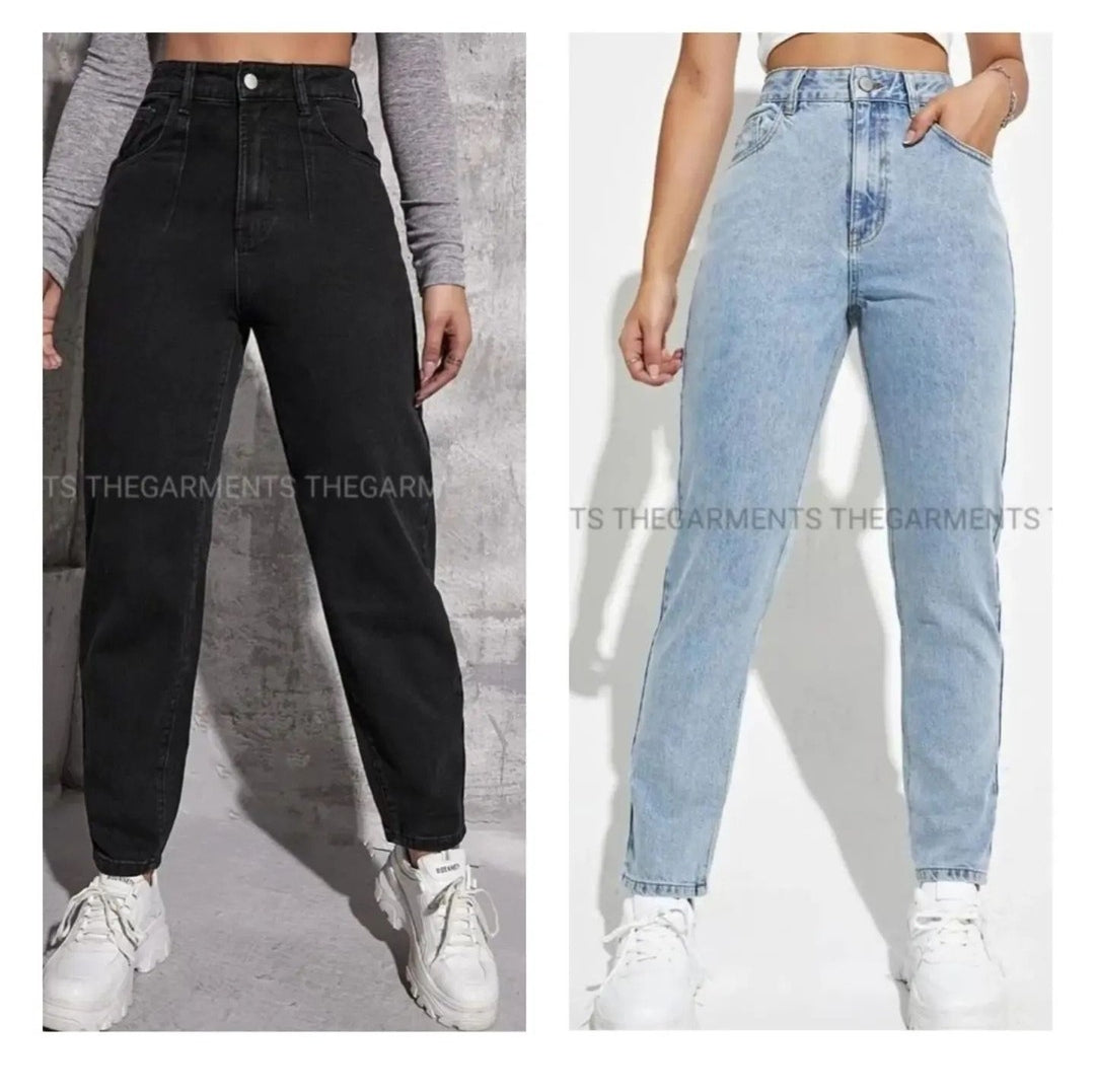 PACK OF 2 MOM JEANS ( BLACK AND ICE BLUE)