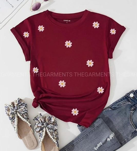 MAROON TSHIRT ( DAISY ALL OVER)