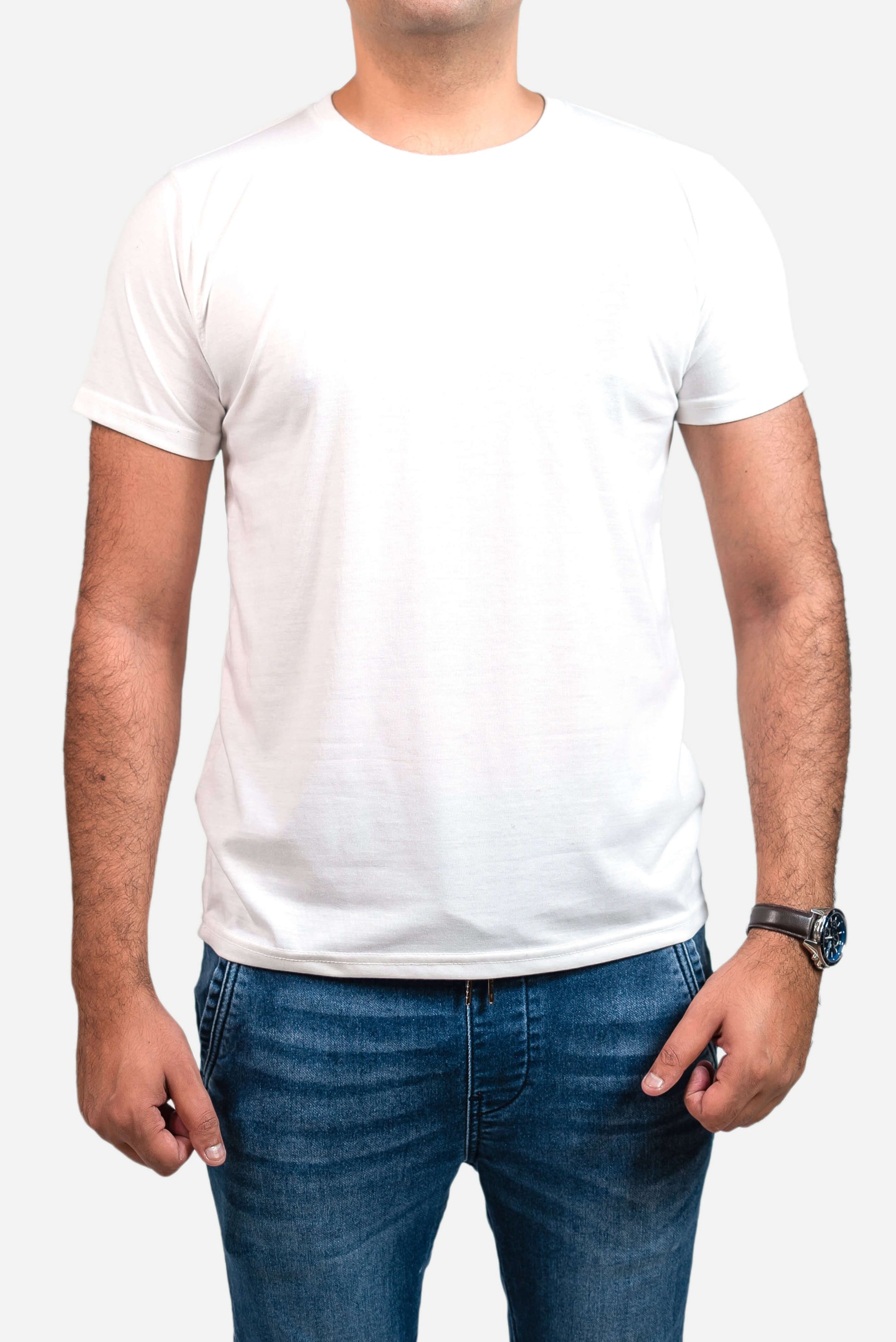 Crew Neck Short Sleeve Tee - White // Men - teehoodie.co