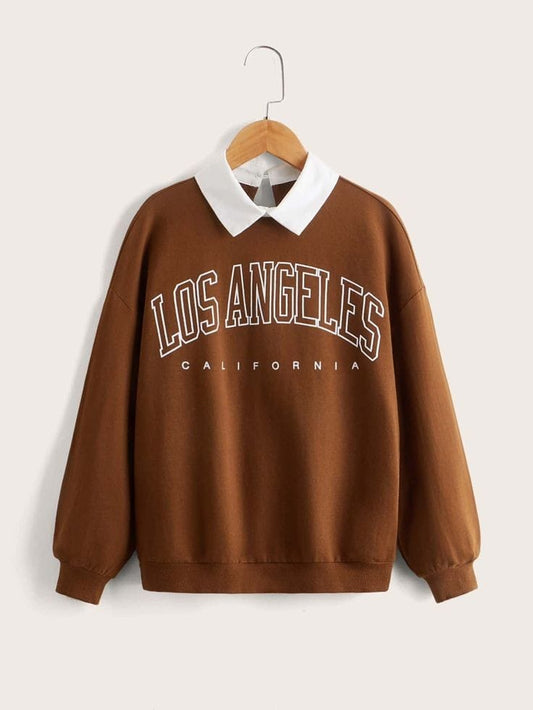 BROWN COLLAR SWEATSHIRT LOSANGLES - teehoodie.co