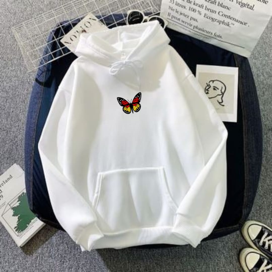 WHITE HOODIE ORANGE BUTTERFLY IN CENTRE