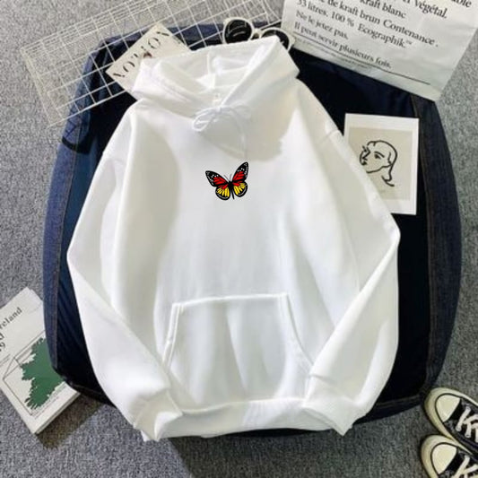 WHITE HOODIE ORANGE BUTTERFLY IN CENTRE
