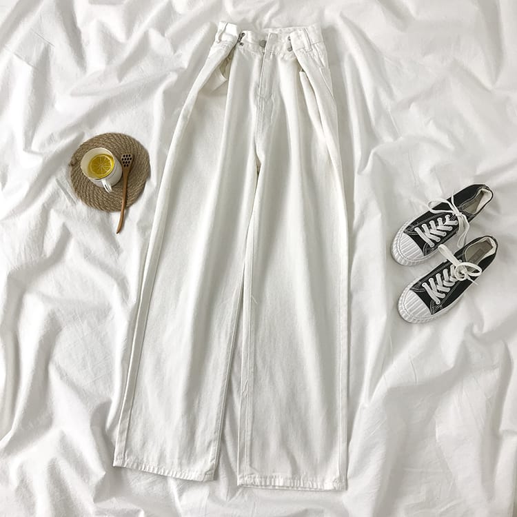HIGH WAISTED WHITE WIDE LEG JEANS