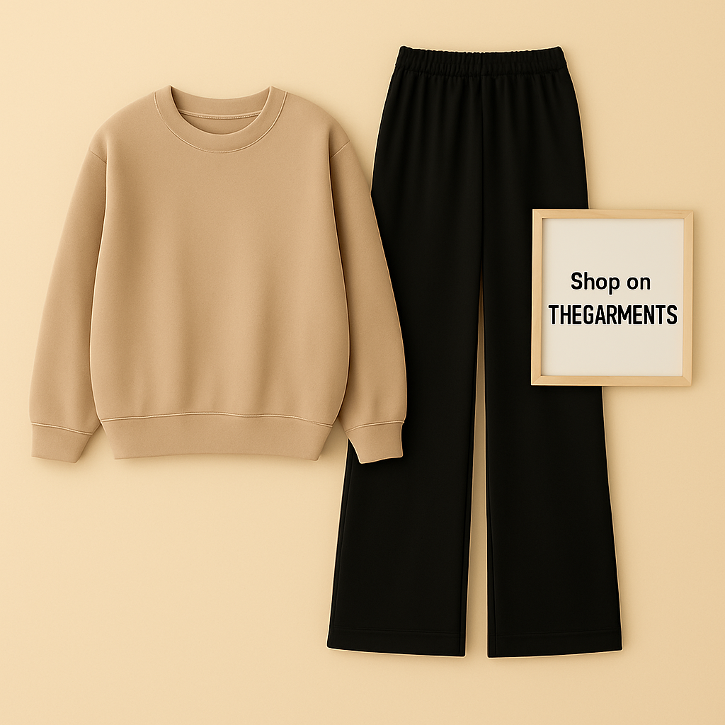 BEIGE SWEATSHIRT WITH BLACK FLAPPER