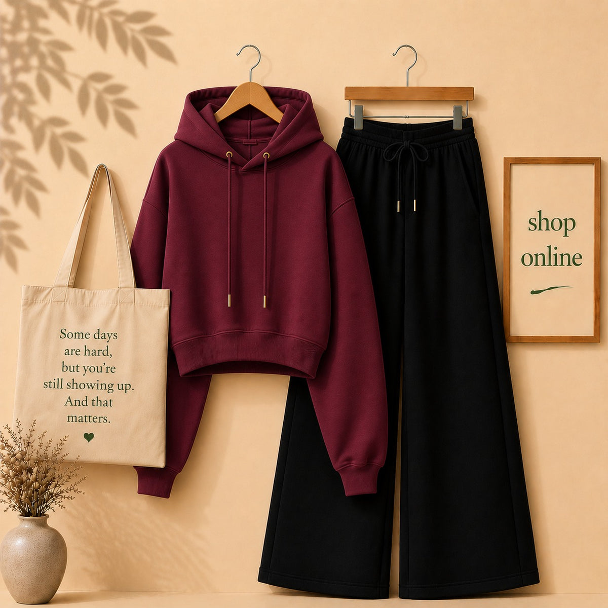 MAROON CROP HOODIE WITH BLACK FLAPPER