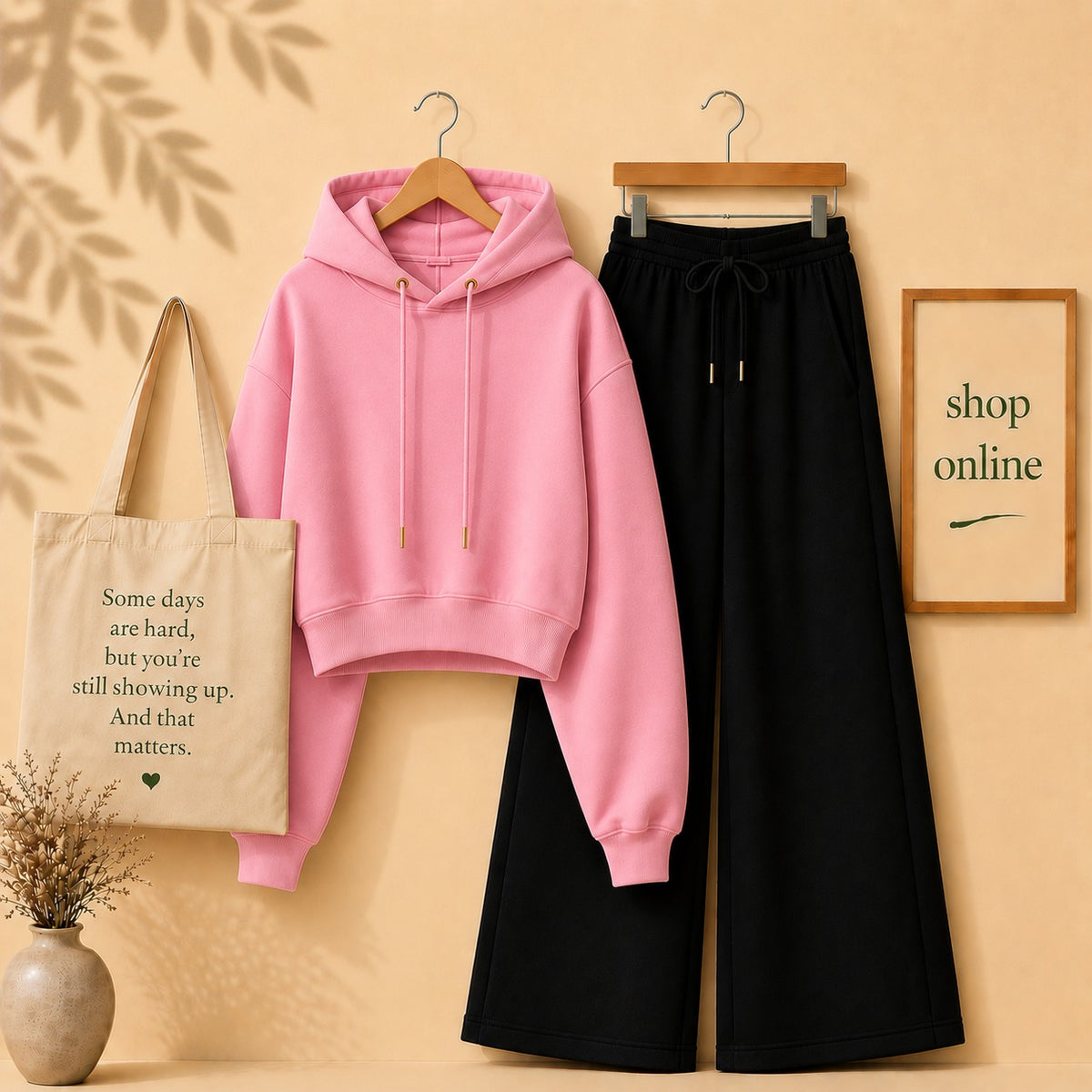 PINK CROP HOODIE WITH BLACK FLAPPER