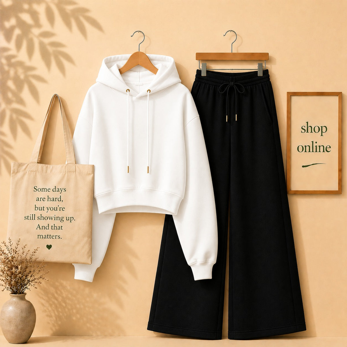 WHITE CROP HOODIE WITH BLACK FLAPPER