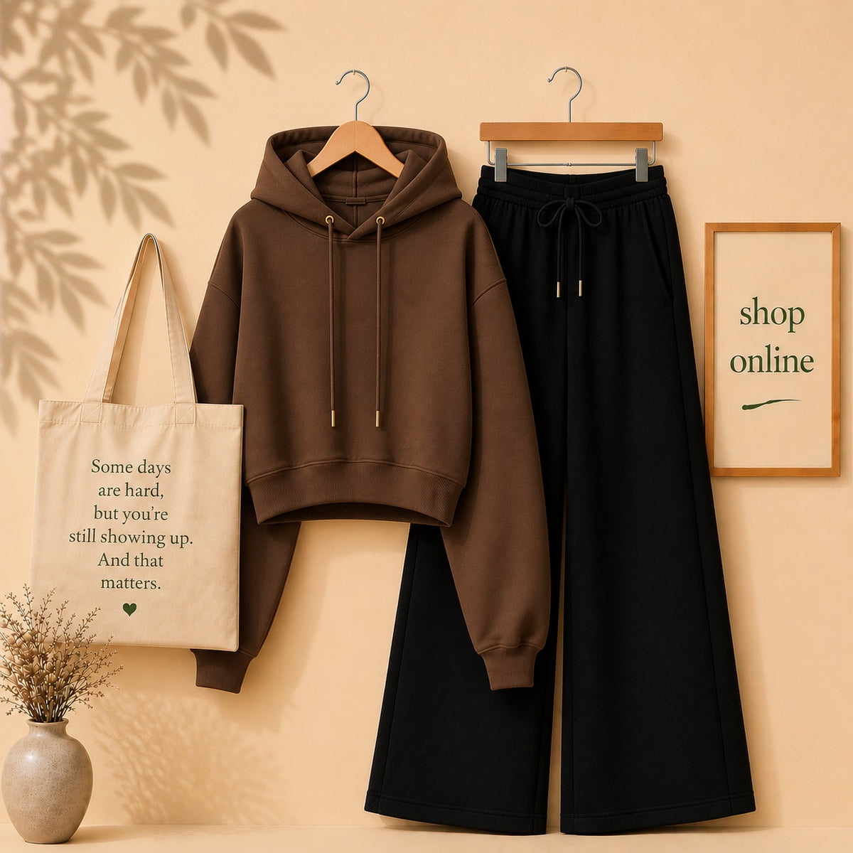 BROWN CROP HOODIE WITH BLACK FLAPPER