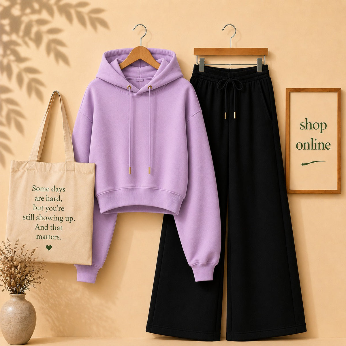 LILAC CROP HOODIE WITH BLACK FLAPPER