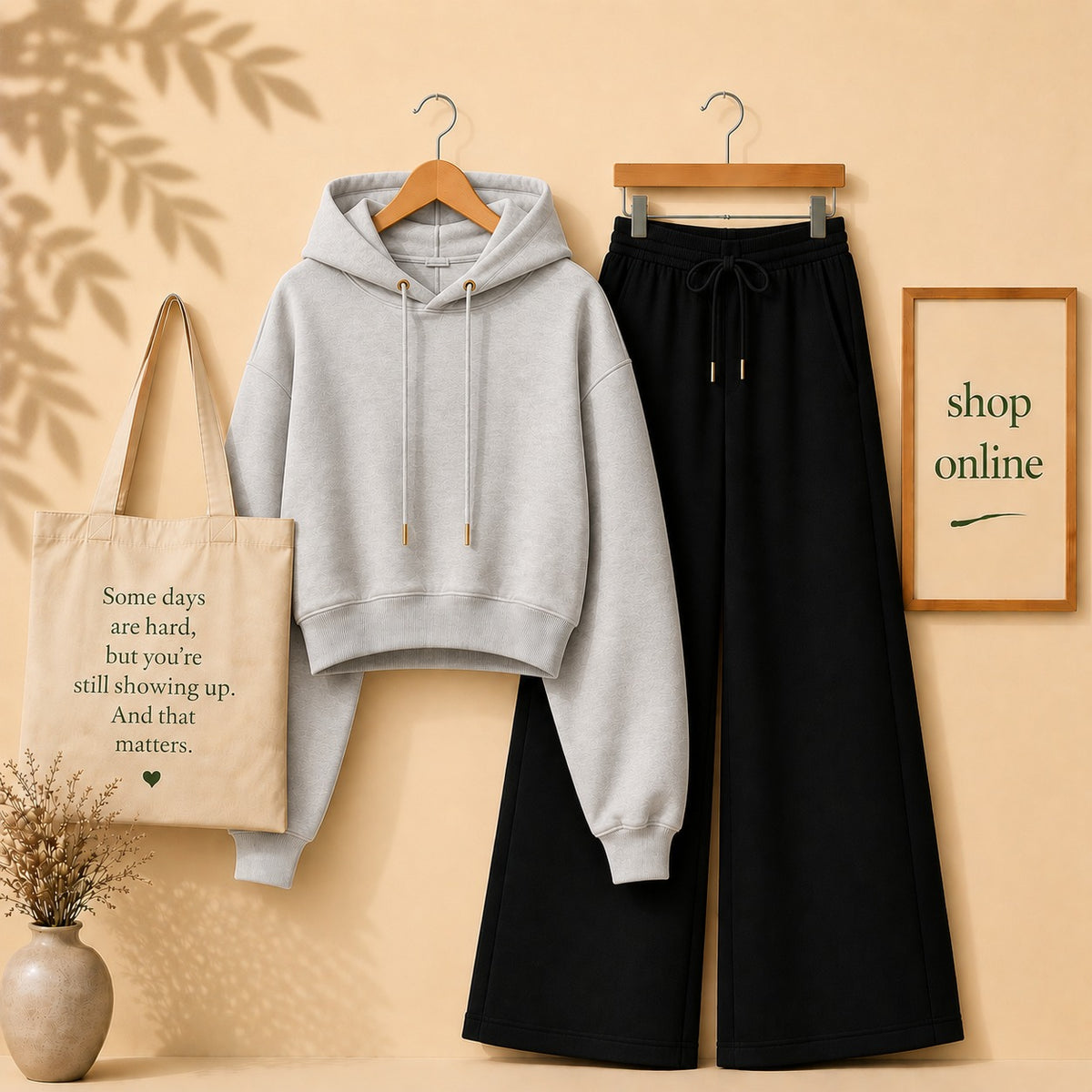 GREY CROP HOODIE WITH BLACK FLAPPER