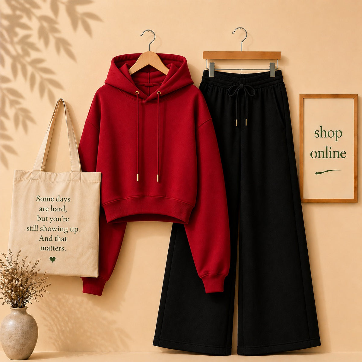 RED CROP HOODIE WITH BLACK FLAPPER