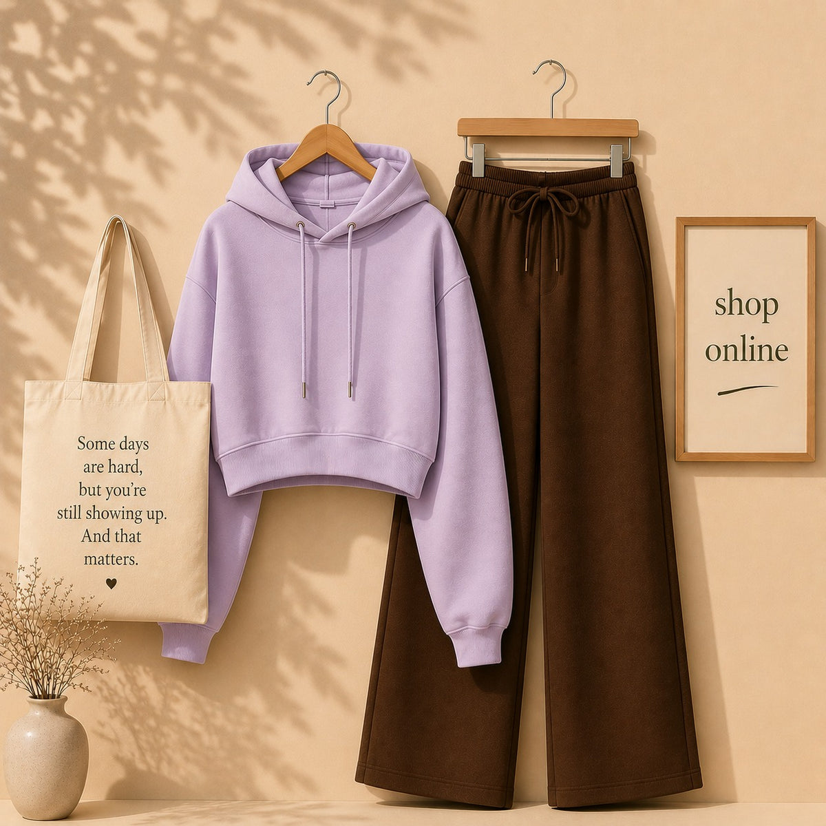LILAC CROP HOODIE WITH BROWN FLAPPER