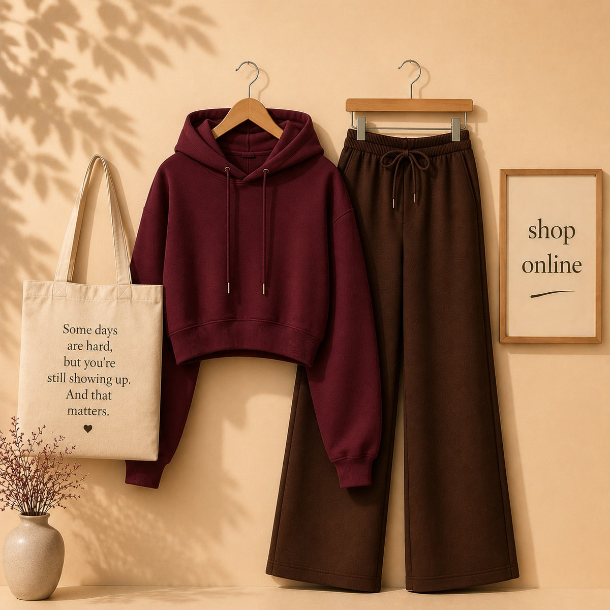MAROON CROP HOODIE WITH BROWN FLAPPER