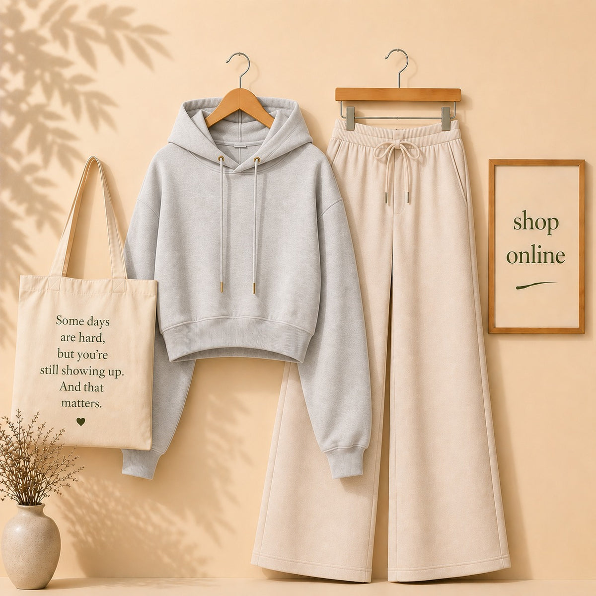 GREY CROP HOODIE WITH BEIGE FLAPPER